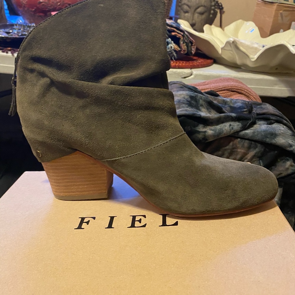 NEW Olive Suede Ruched Ankle Booties 10
